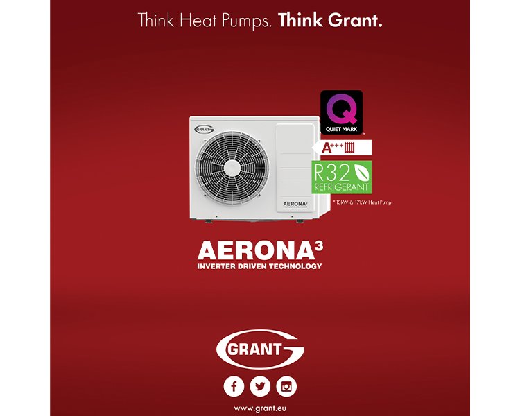 Grant Aerona3 R32 13kW and 17kW air source heat pumps achieve Quiet Mark recognition